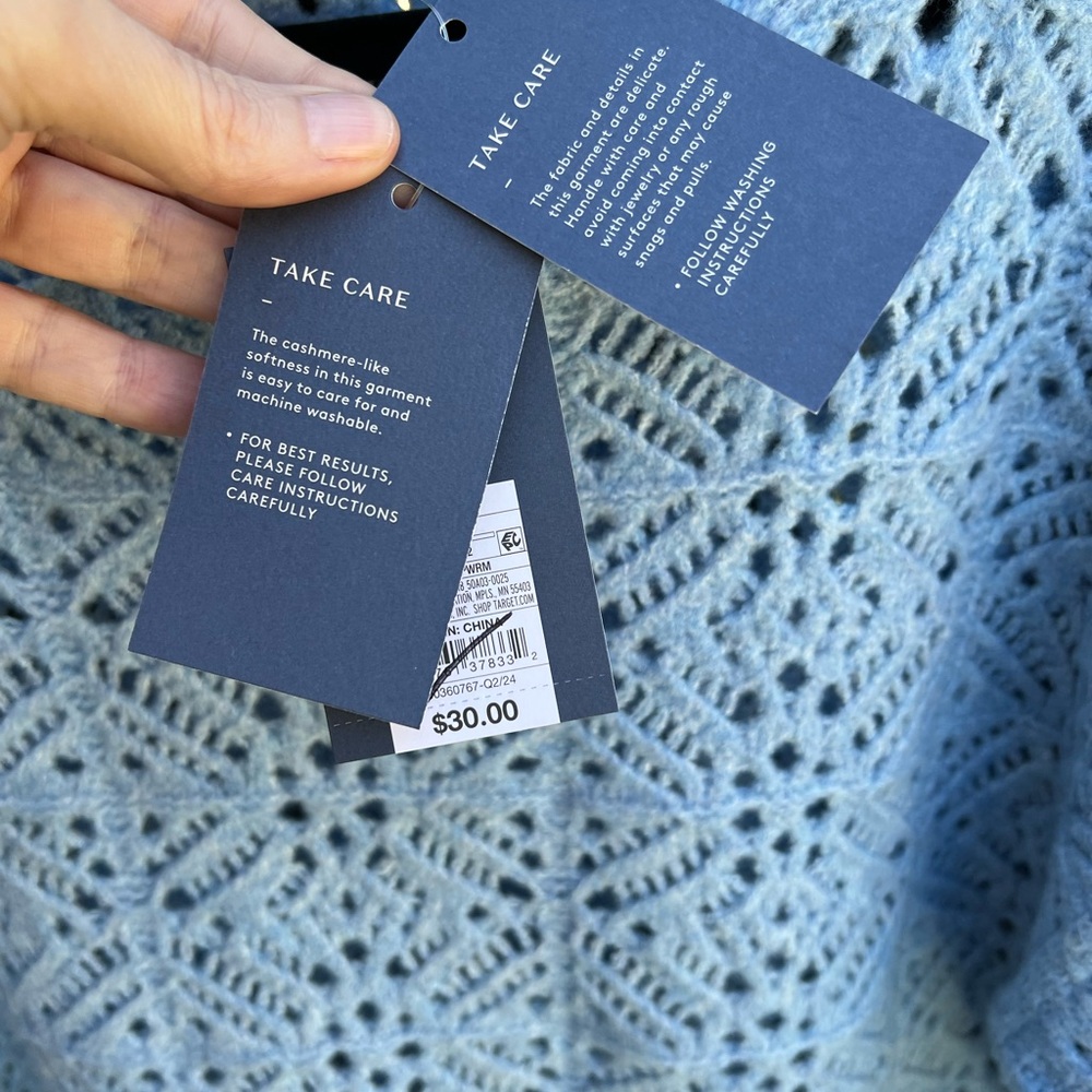 👗Universal Thread Sky Blue Openwork Crewneck Sweater - Picture 6 of 8
